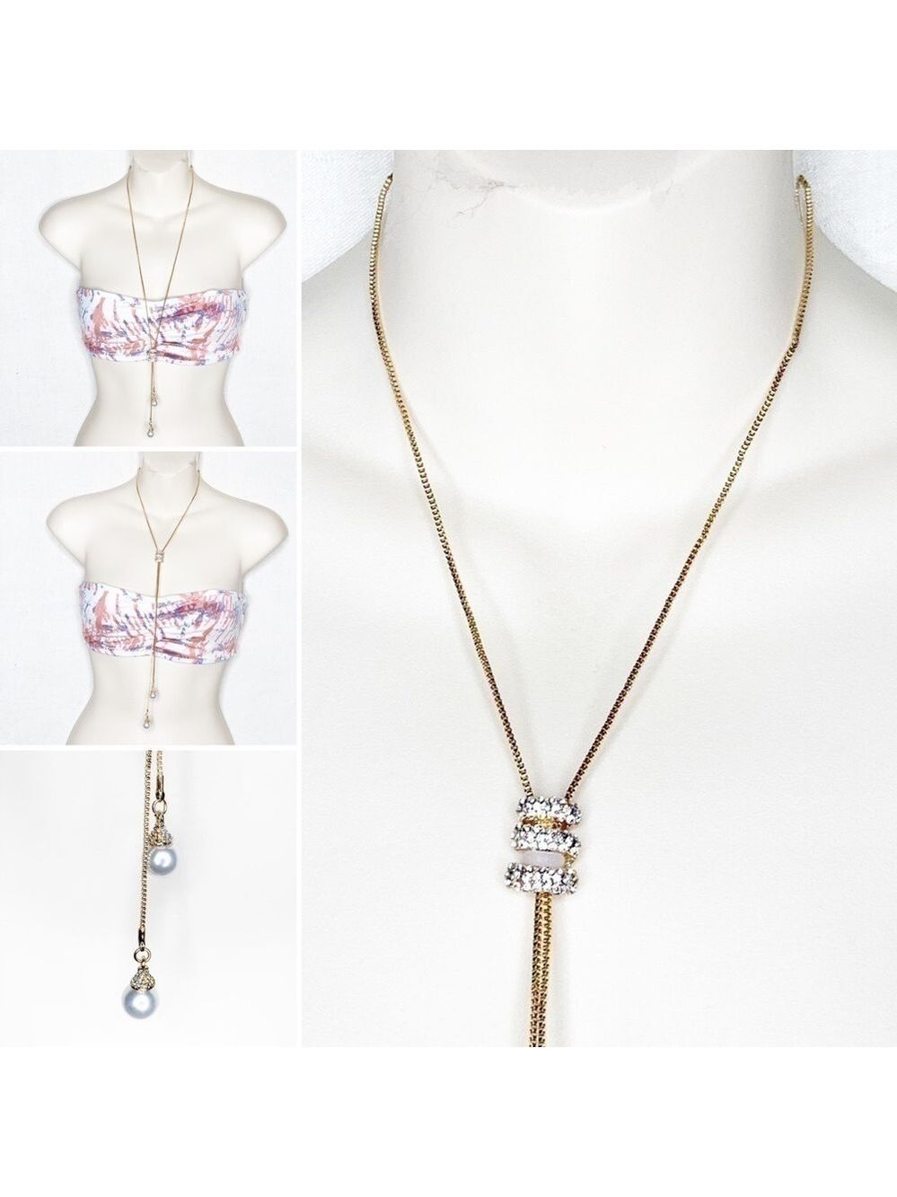 NEW-CRYSTAL Rows Movable/Adjustable/ Pearls Chain - Picture 8 of 8